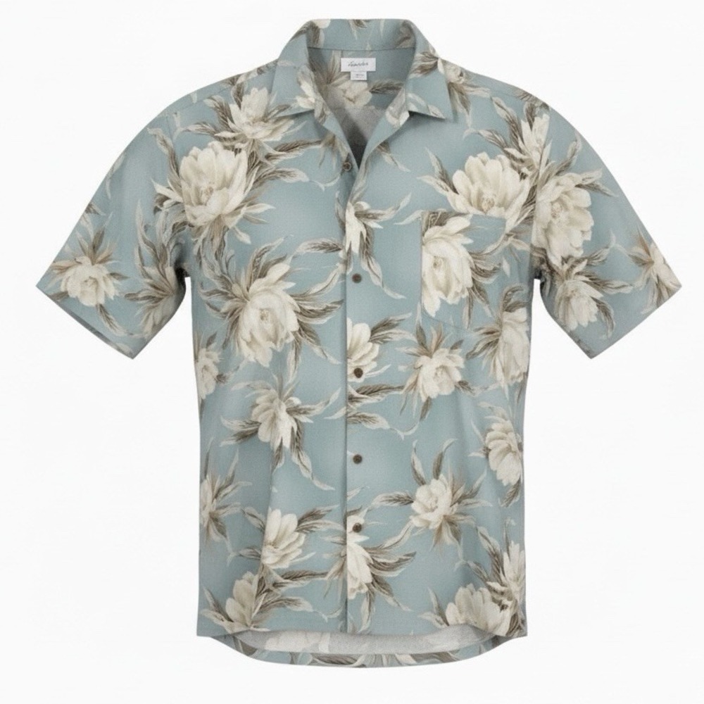 Vintage Iolani Hawaiian Camp Shirt Light Blue Floral Men's Size XXL